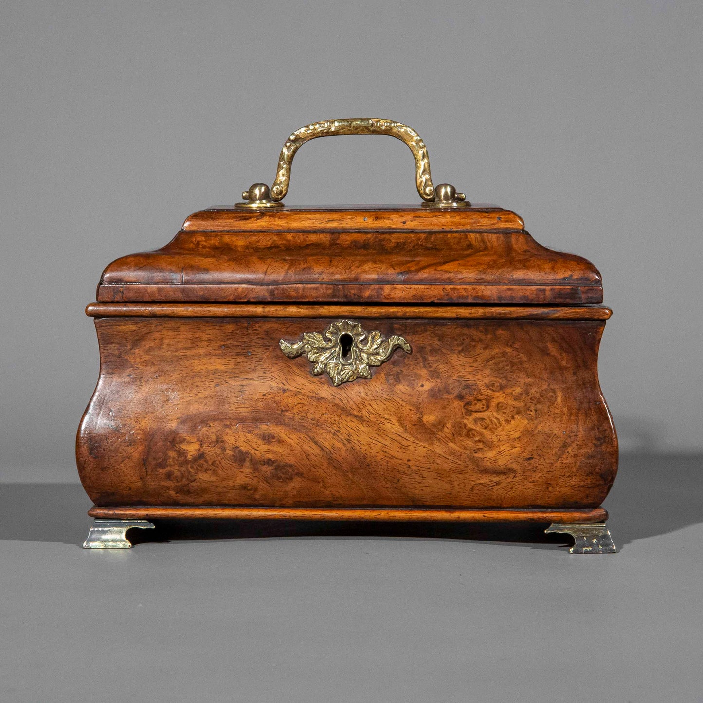 18th Century George I Period Burr Walnut Bombe Tea Caddy