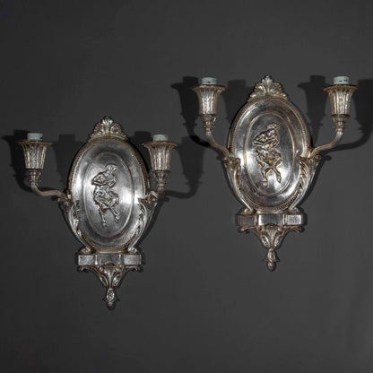 Pair of Early 20th Century Silvered Bronze Wall Lights