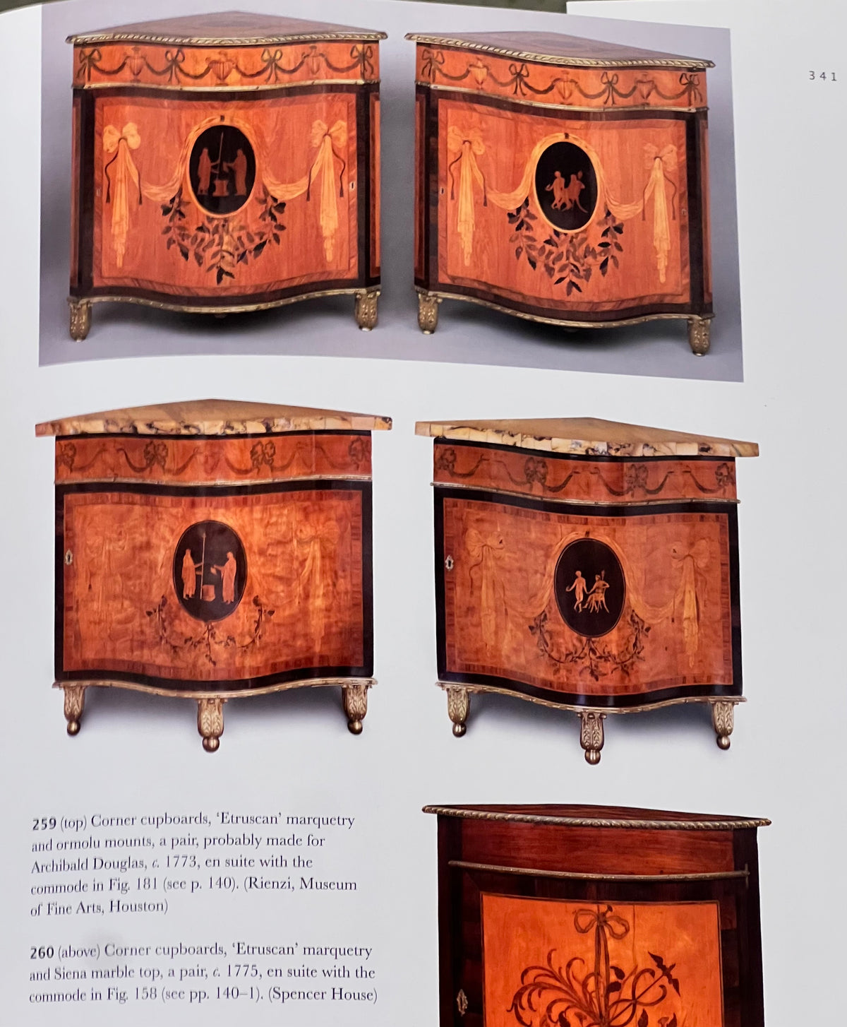 Neoclassical Satinwood Corner Cabinet with Siena Marble Top