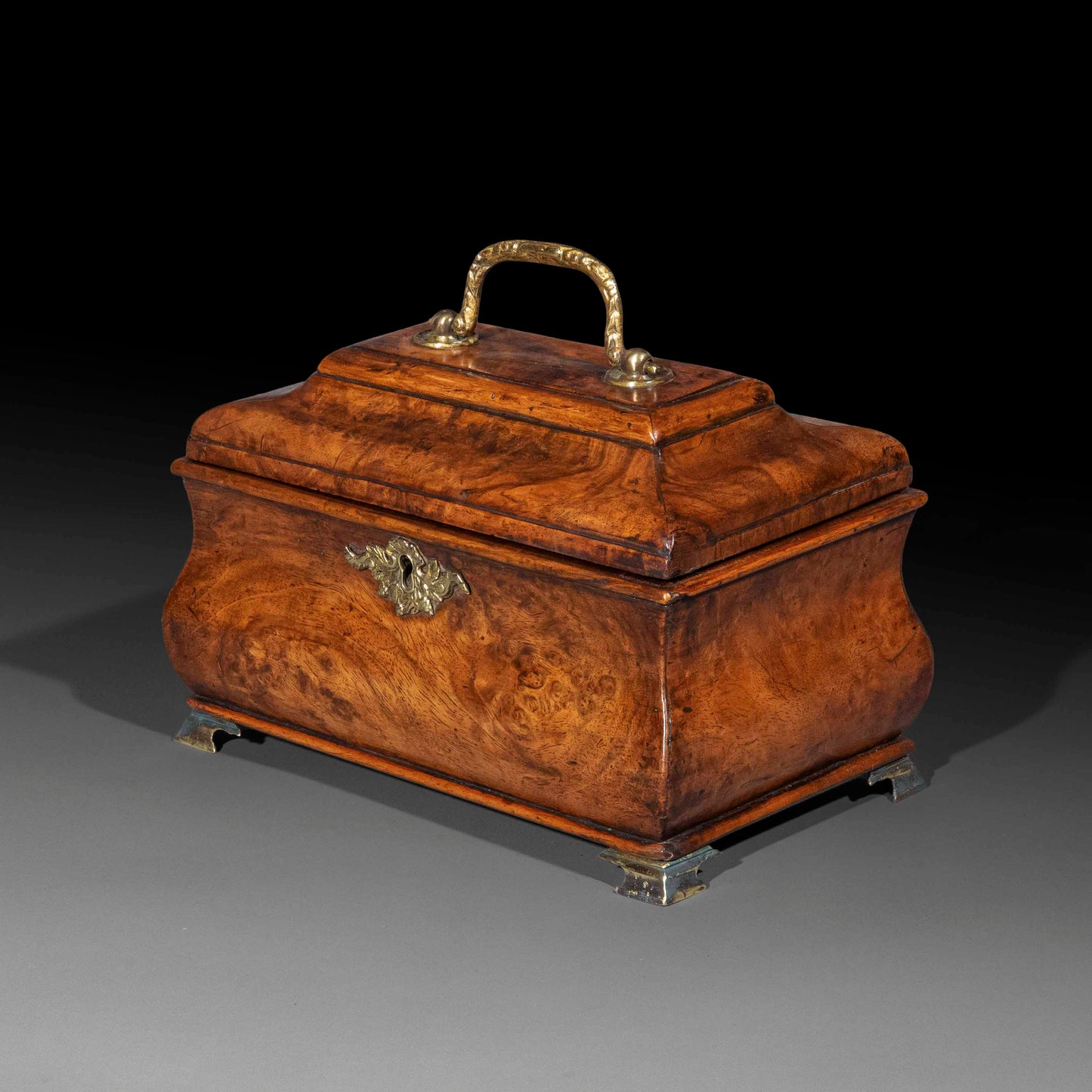 18th Century George I Period Burr Walnut Bombe Tea Caddy