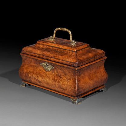 18th Century George I Period Burr Walnut Bombe Tea Caddy