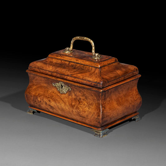 18th Century George I Period Burr Walnut Bombe Tea Caddy