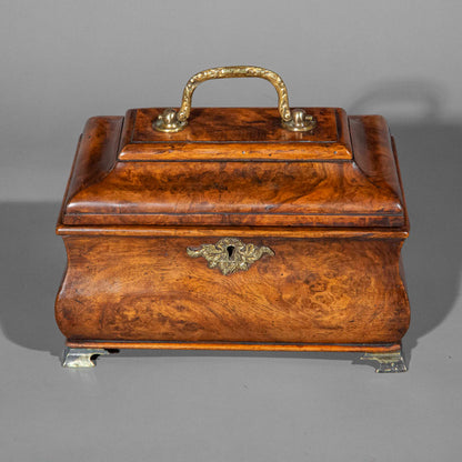 18th Century George I Period Burr Walnut Bombe Tea Caddy