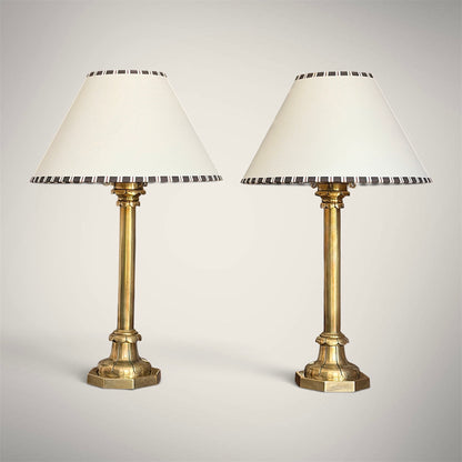 19th Century Brass Lamps on Octagonal Bases