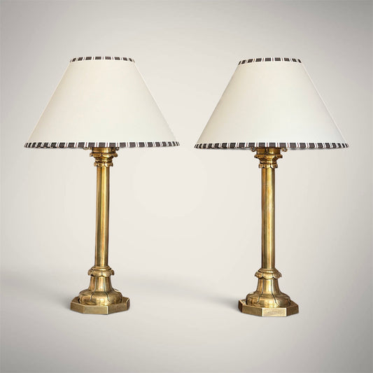 19th Century Brass Lamps on Octagonal Bases