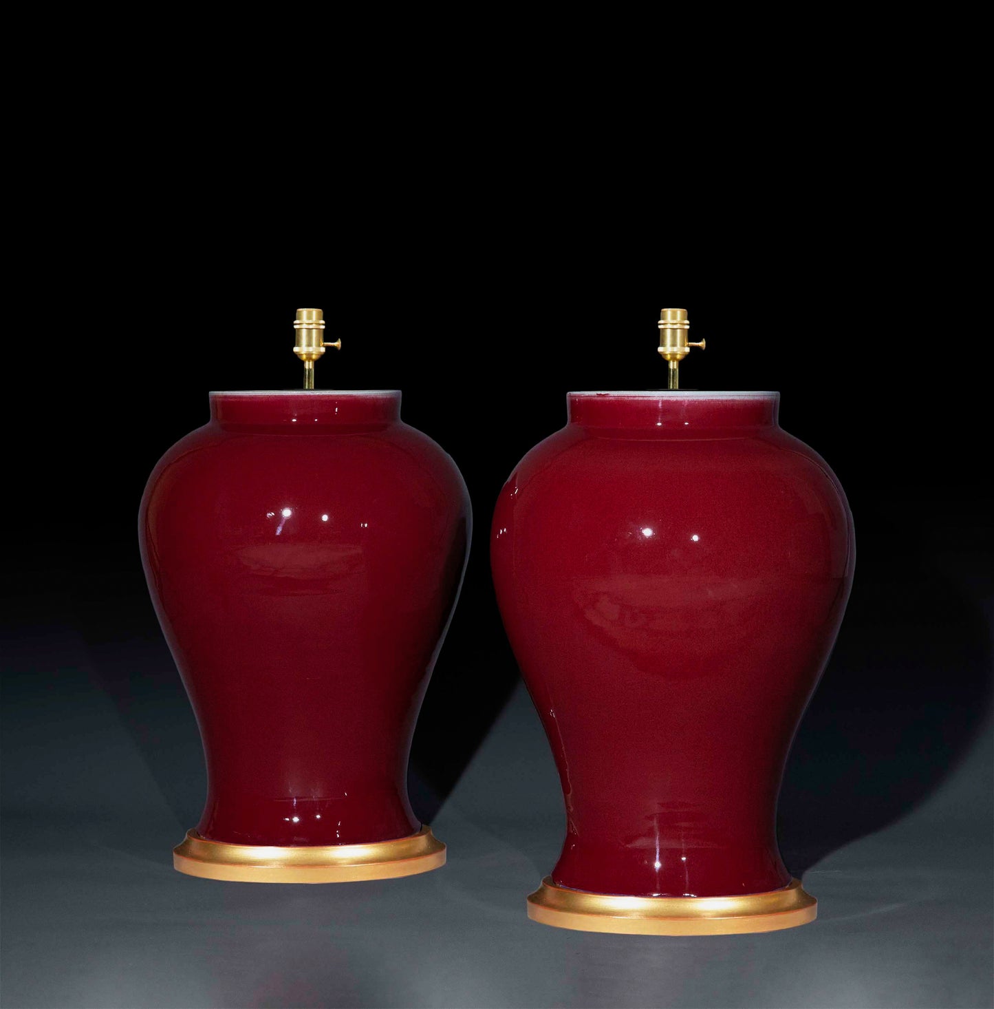 Pair of Large Chinese Jar Lamps in Sang de Boeuf Glaze