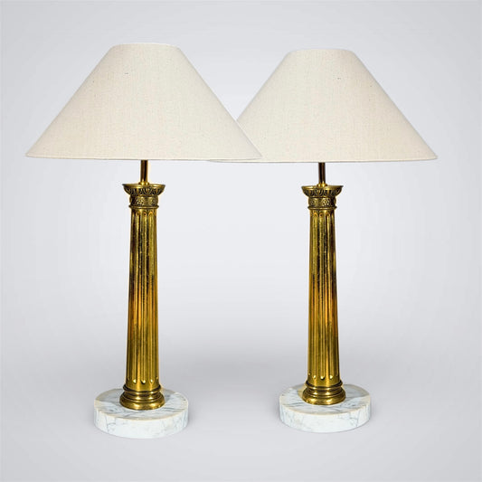 Gilt Brass Column Lamps, Early 20th Century