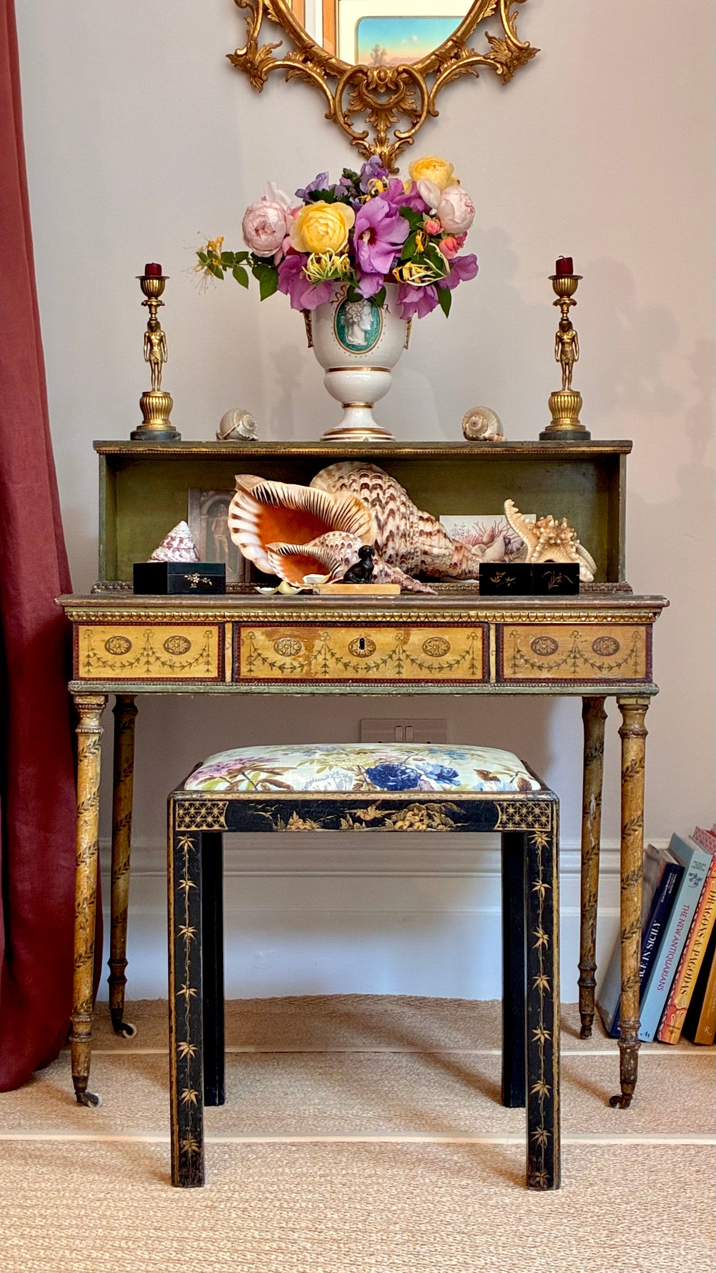 Early 20th Century Black Lacquer Chinoiserie Stool