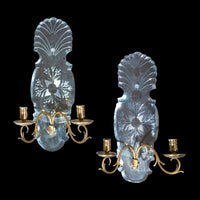 Pair of Queen Anne Style Etched Mirror Wall Lights