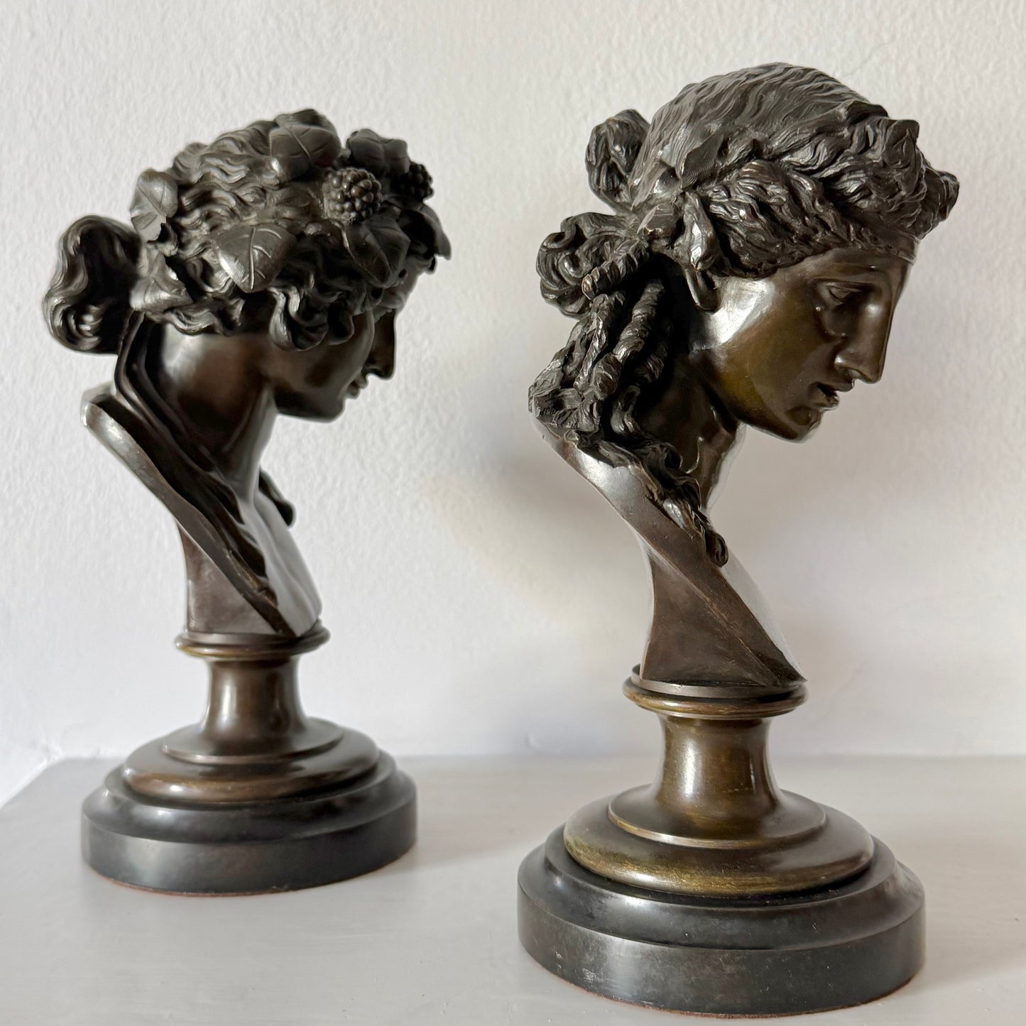 Antinous and Dionysus, a Pair of Bronze Busts