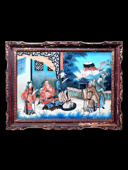 Large 19th Century Reverse Glass Painting in Its Original Frame