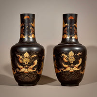 19th Century Black Lacquer Bottle Vases