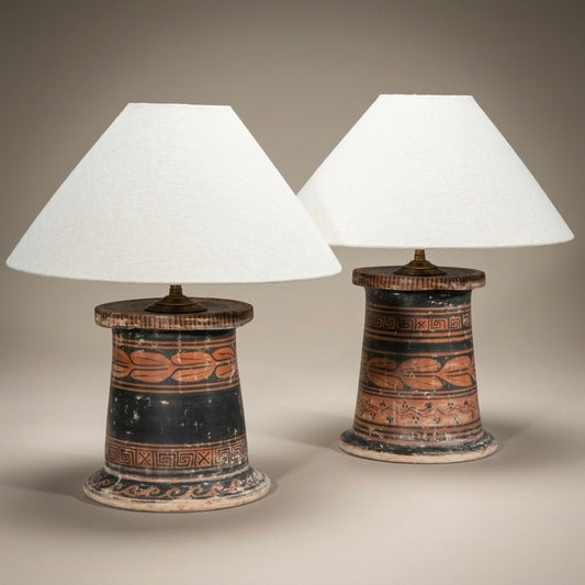 Pair of Grand Tour Pottery Plinths as Lamps
