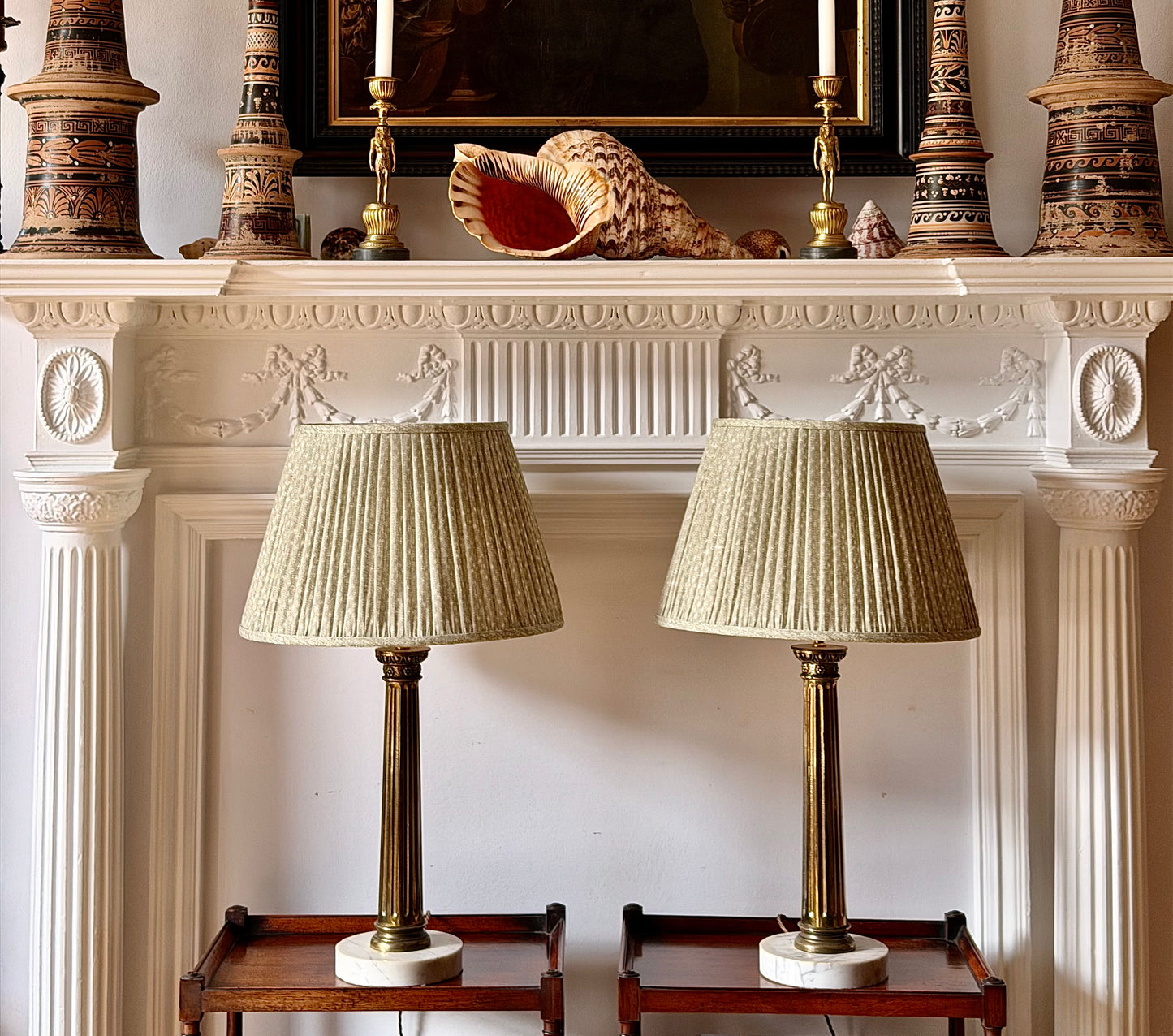 Gilt Brass Column Lamps, Early 20th Century