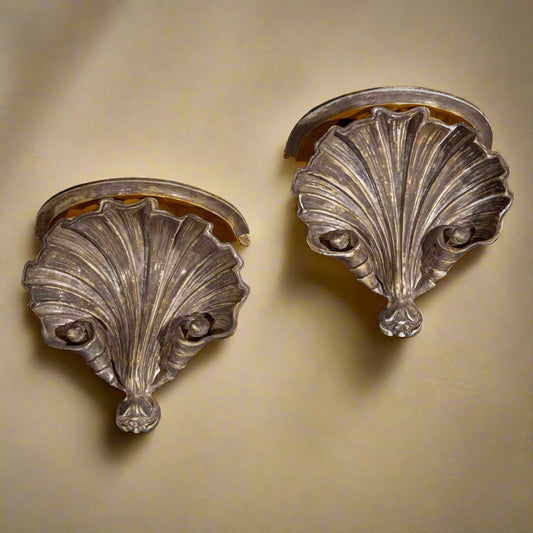 Pair of 18th Century Style Silvered Scallop-Shell Wall Brackets