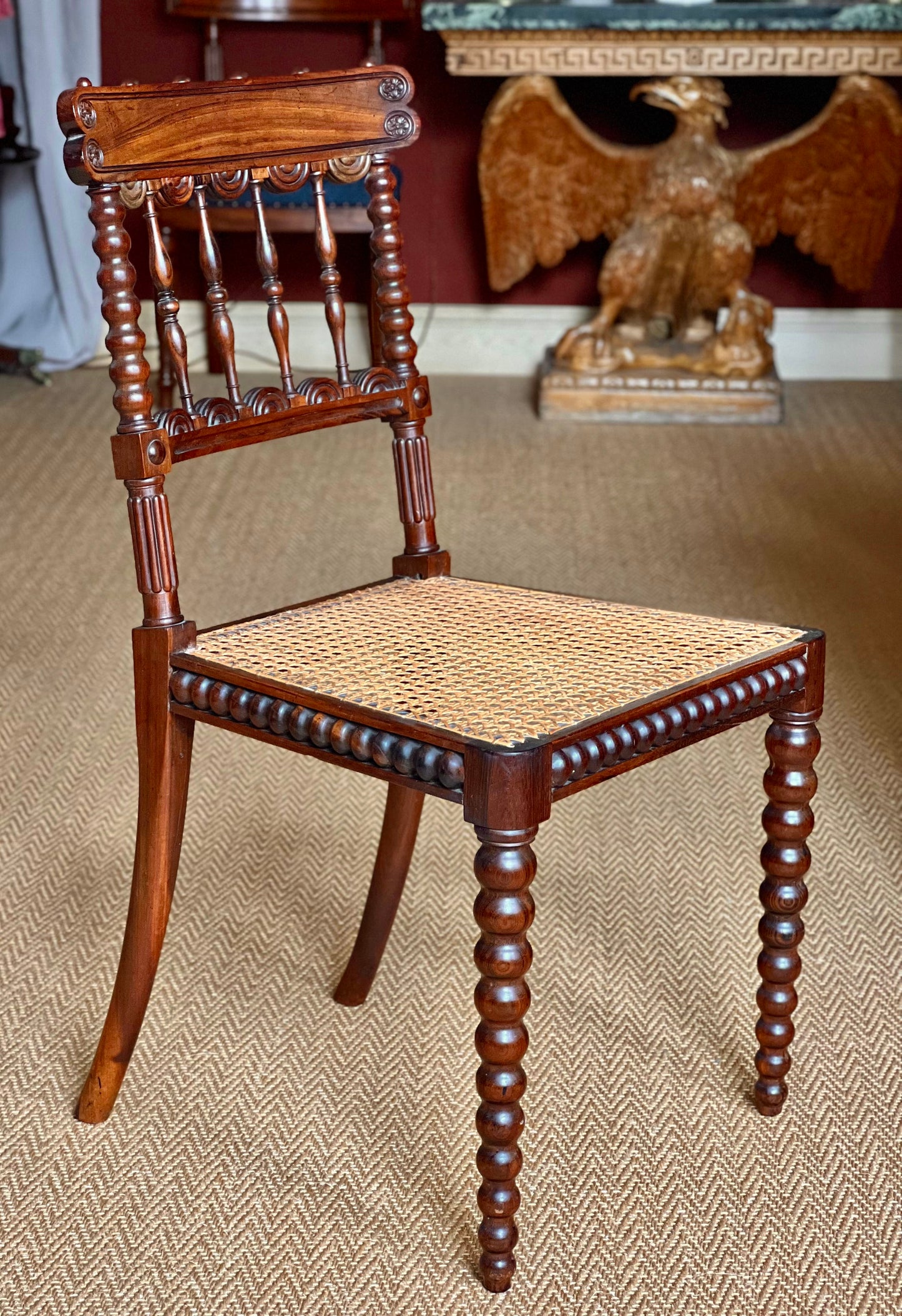 Pair of Regency Gonçalo Alves Chairs with Caned Seats