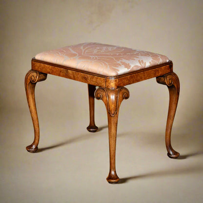 Early 20th Century Queen Anne Style Burr Walnut Stool