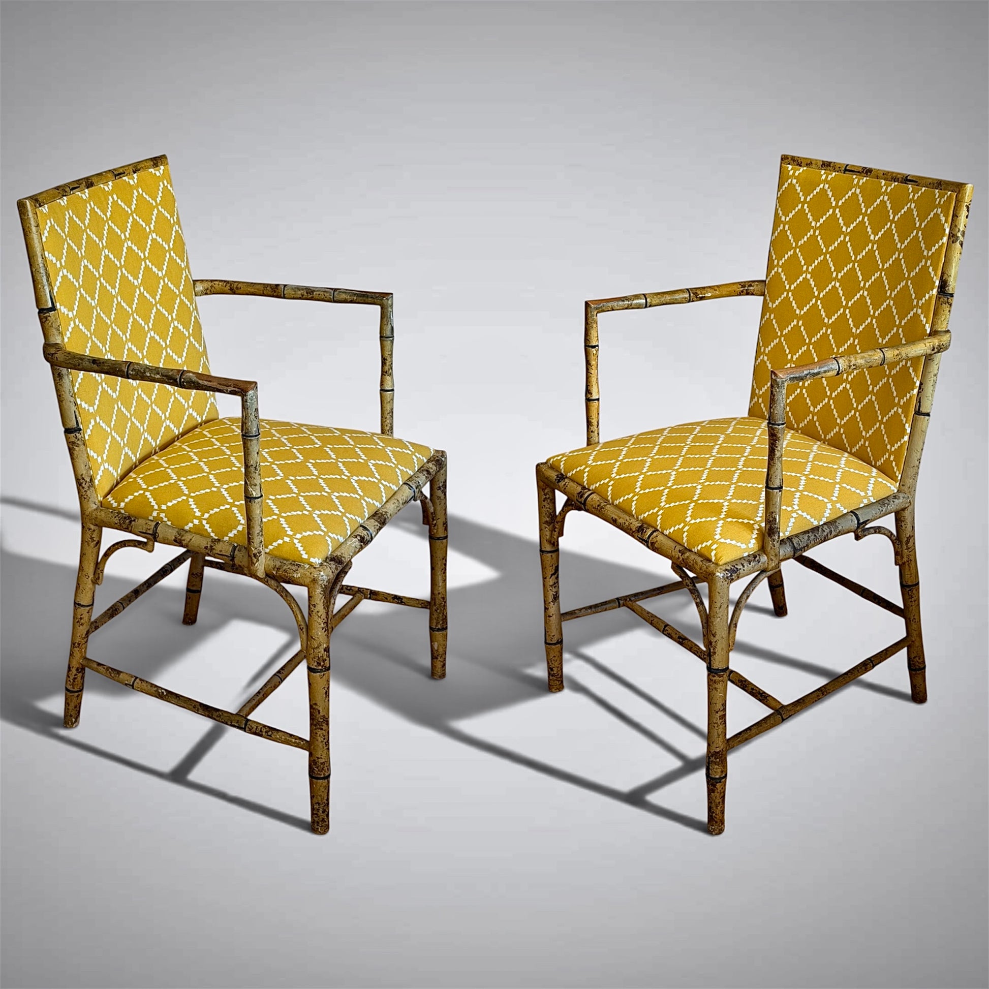 Painted Faux Bamboo Armchairs, Early 20th Century — 4 Pairs Available
