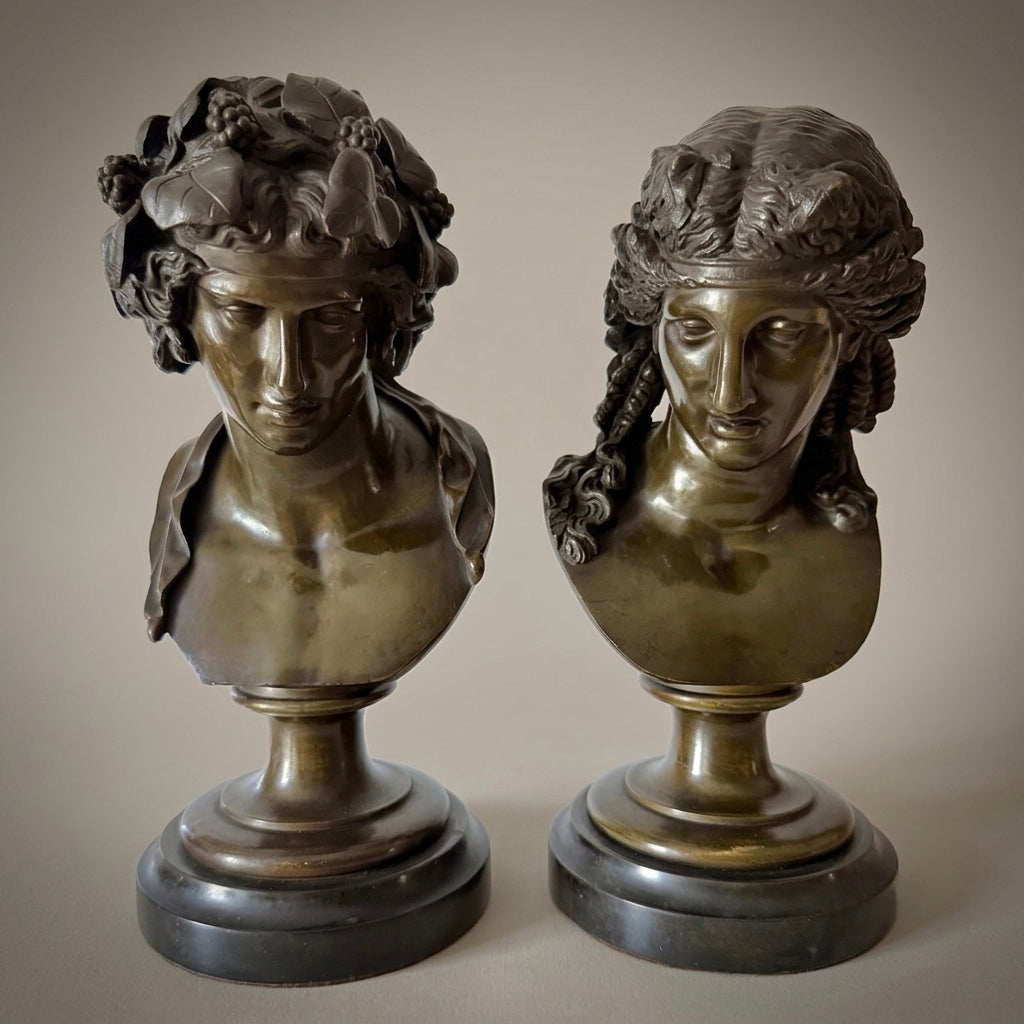 Antinous and Dionysus, a Pair of Bronze Busts