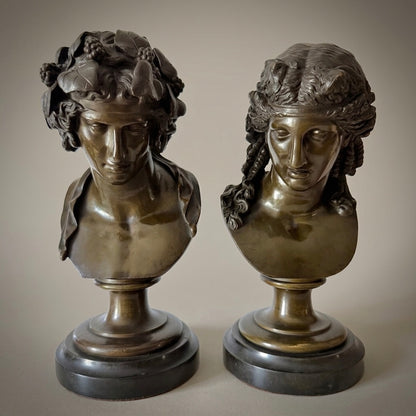 Antinous and Dionysus, a Pair of Bronze Busts