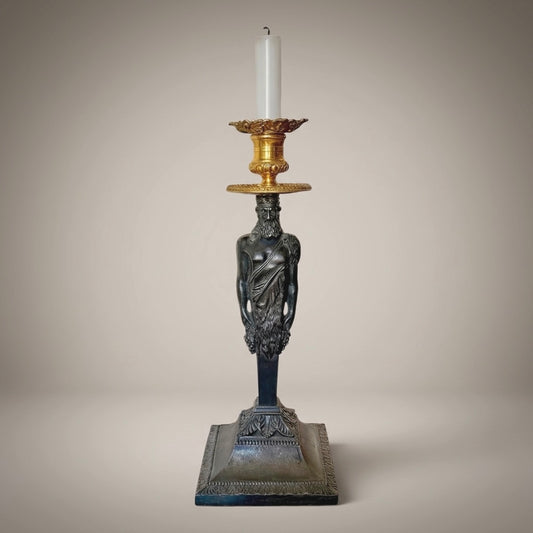 A Rare Prussian Cast Iron Bacchus Herm Candlestick, Early 19th Century