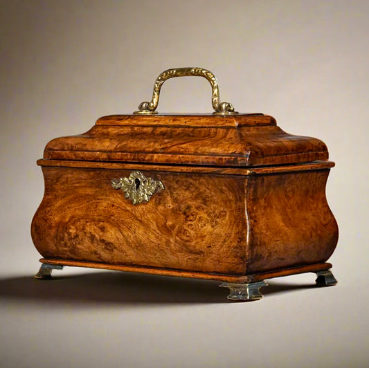 18th Century George I Period Burr Walnut Bombe Tea Caddy