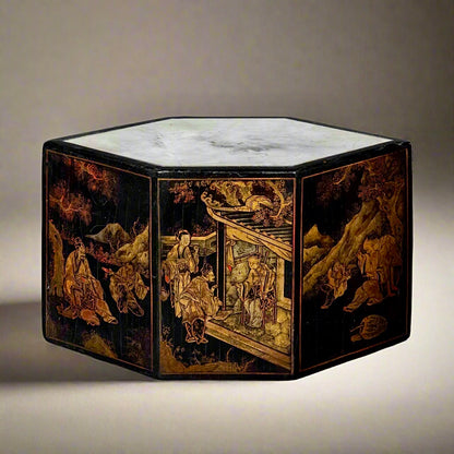 19th Century Hexagonal Chinoiserie Lacquer Stand