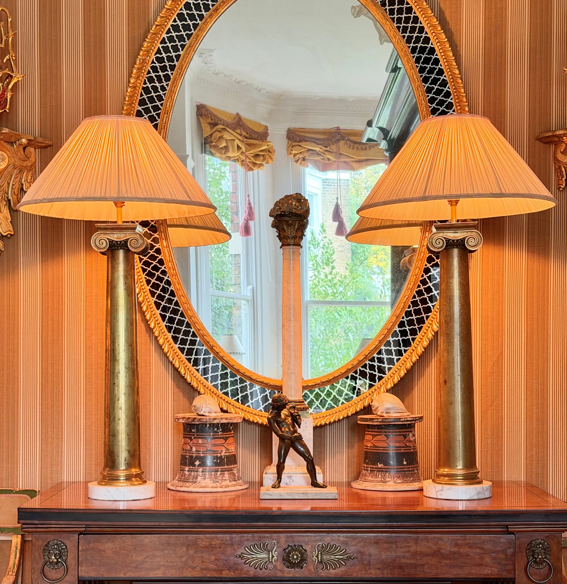 Monumental Ionic Column Bronze Table Lamps