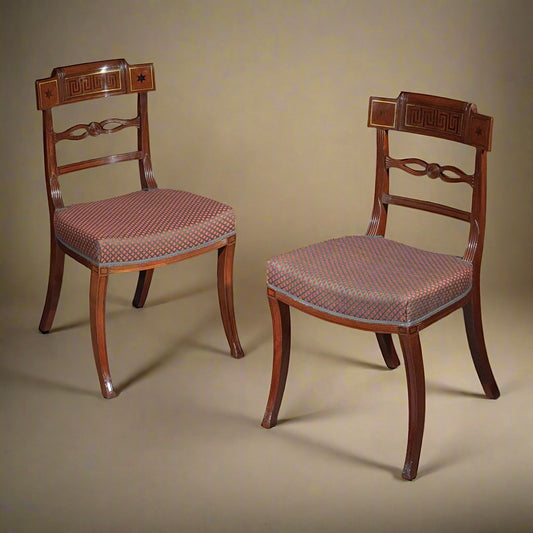 Greek Key and Brass Inlaid Klismos Chairs, Early 19th Century