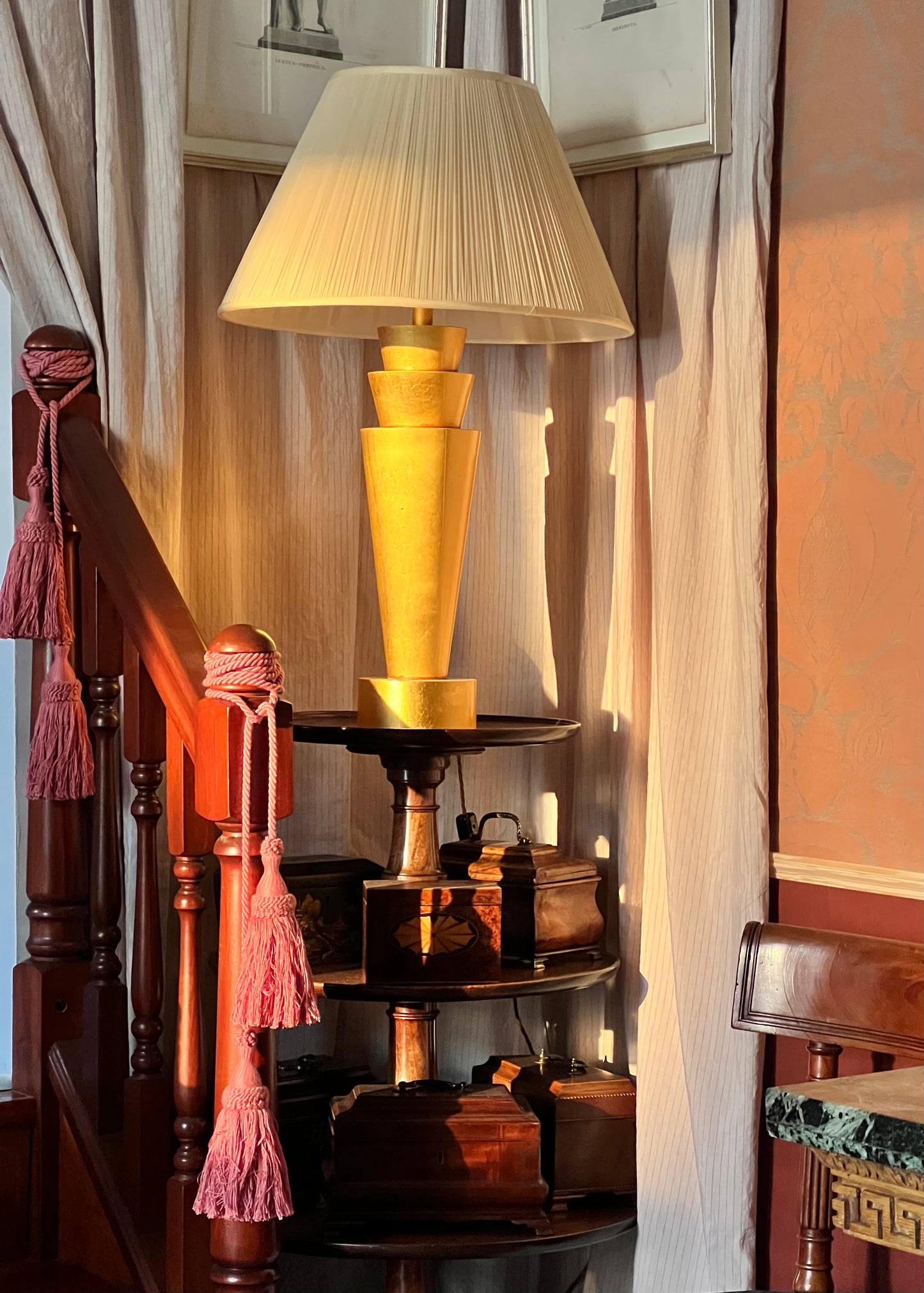 Tall Vintage Art Deco Style Table Lamp Decorated in Gold Leaf