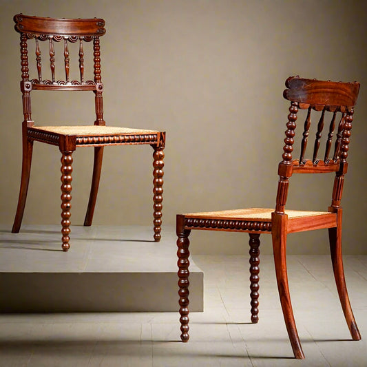 Pair of Regency Gonçalo Alves Chairs with Caned Seats