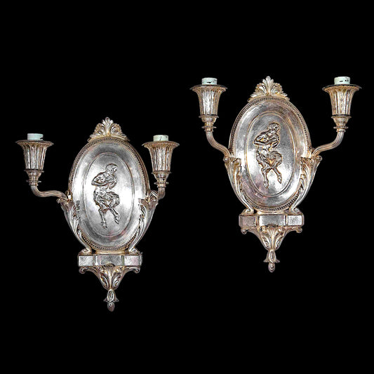 Pair of Early 20th Century Silvered Bronze Wall Lights