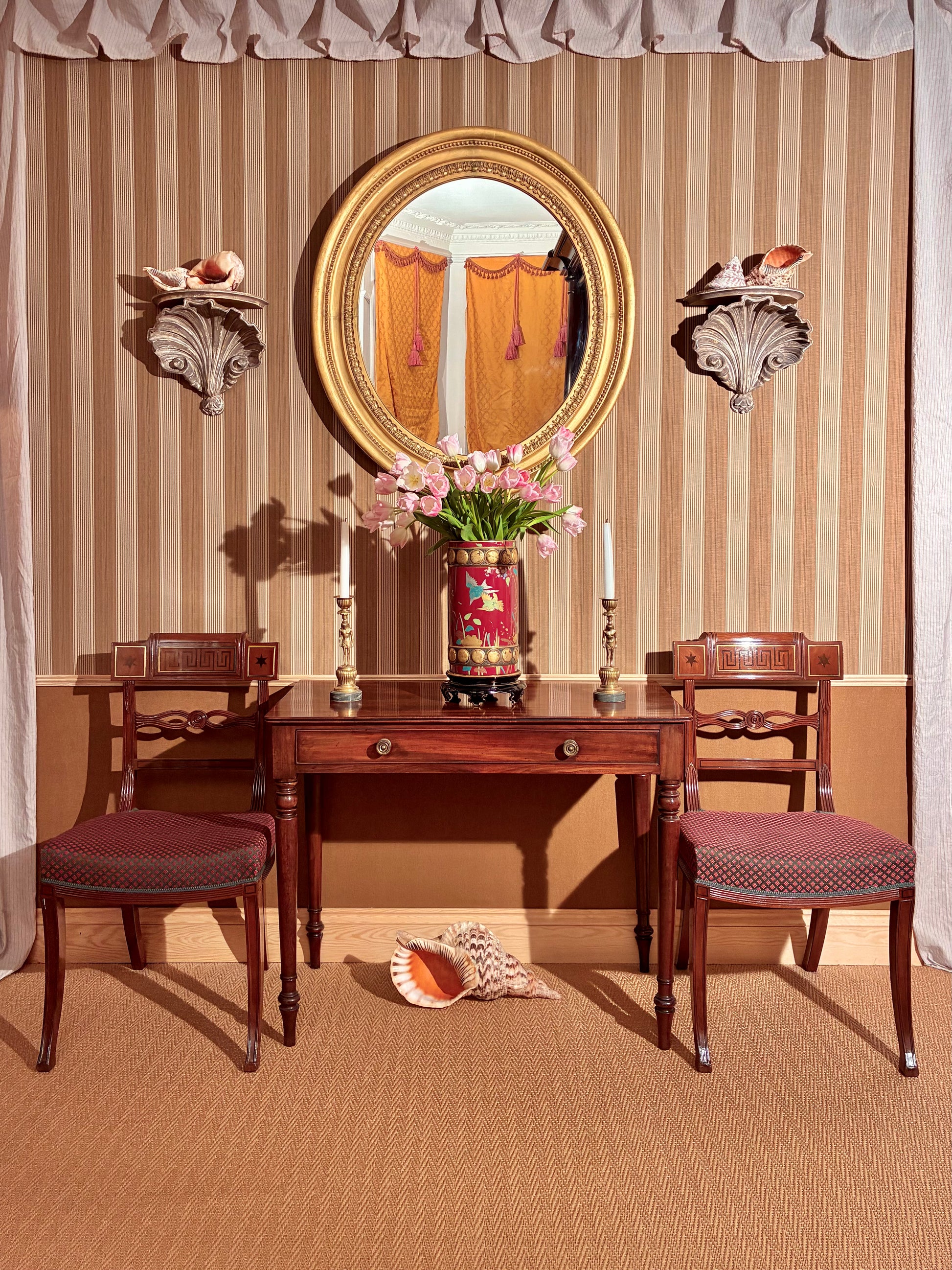 antique 19th century english regency side table earls spencer gillows, pair 19th century regency klismos chairs gillows, pair regency style scallop-shell wall brackets