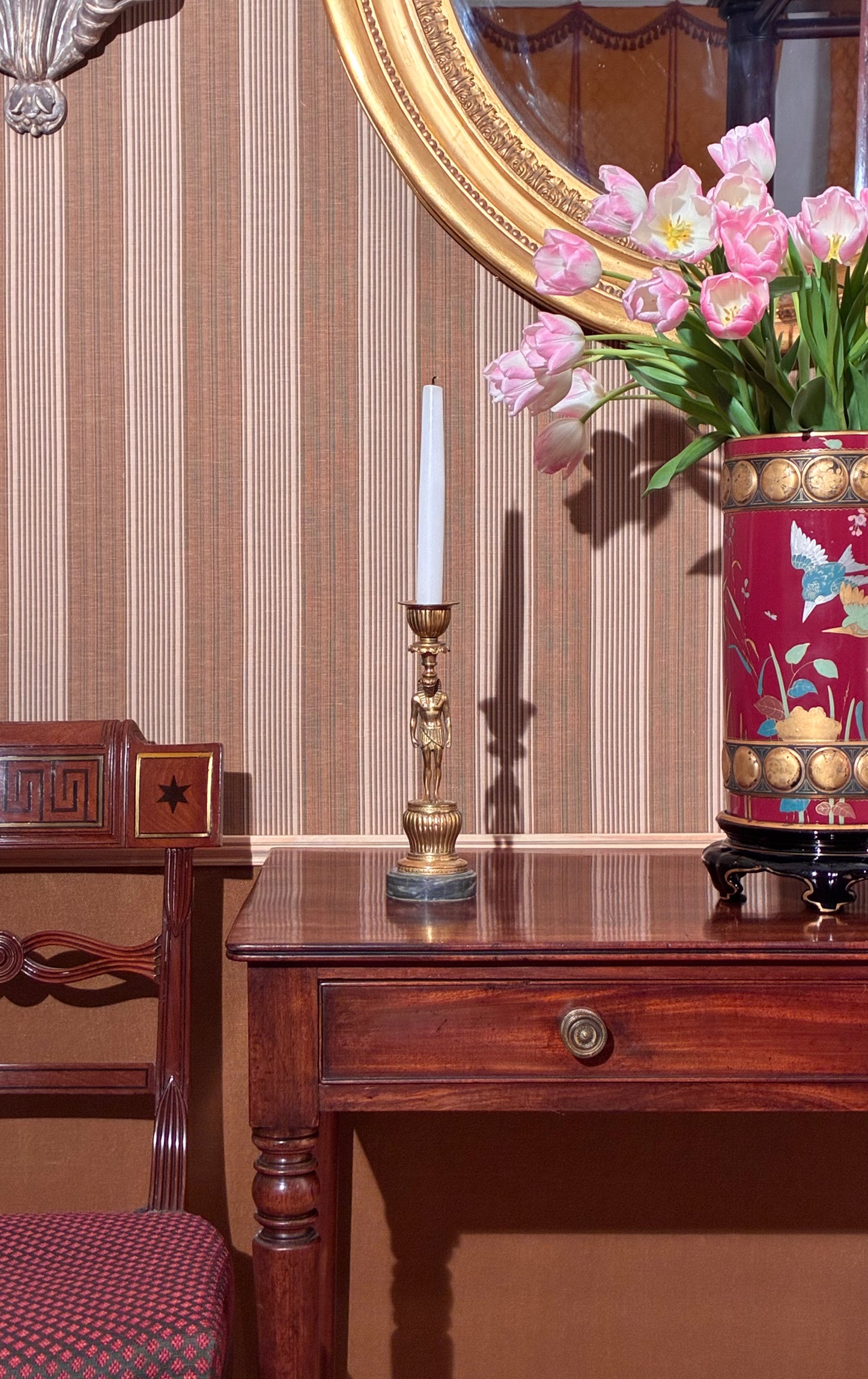 antique 19th century english regency side table earls spencer gillows, pair 19th century regency klismos chairs gillows, pair of opaline glass table lamps greek key