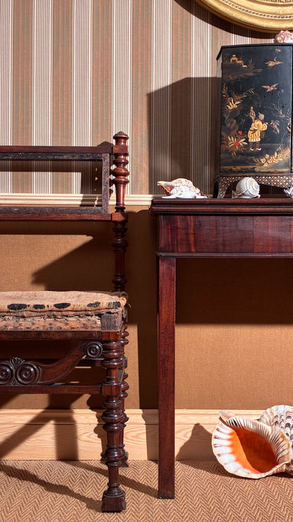 antique 18th century English Georgian side table, 19th century Regency miniature chinoiserie cabinet