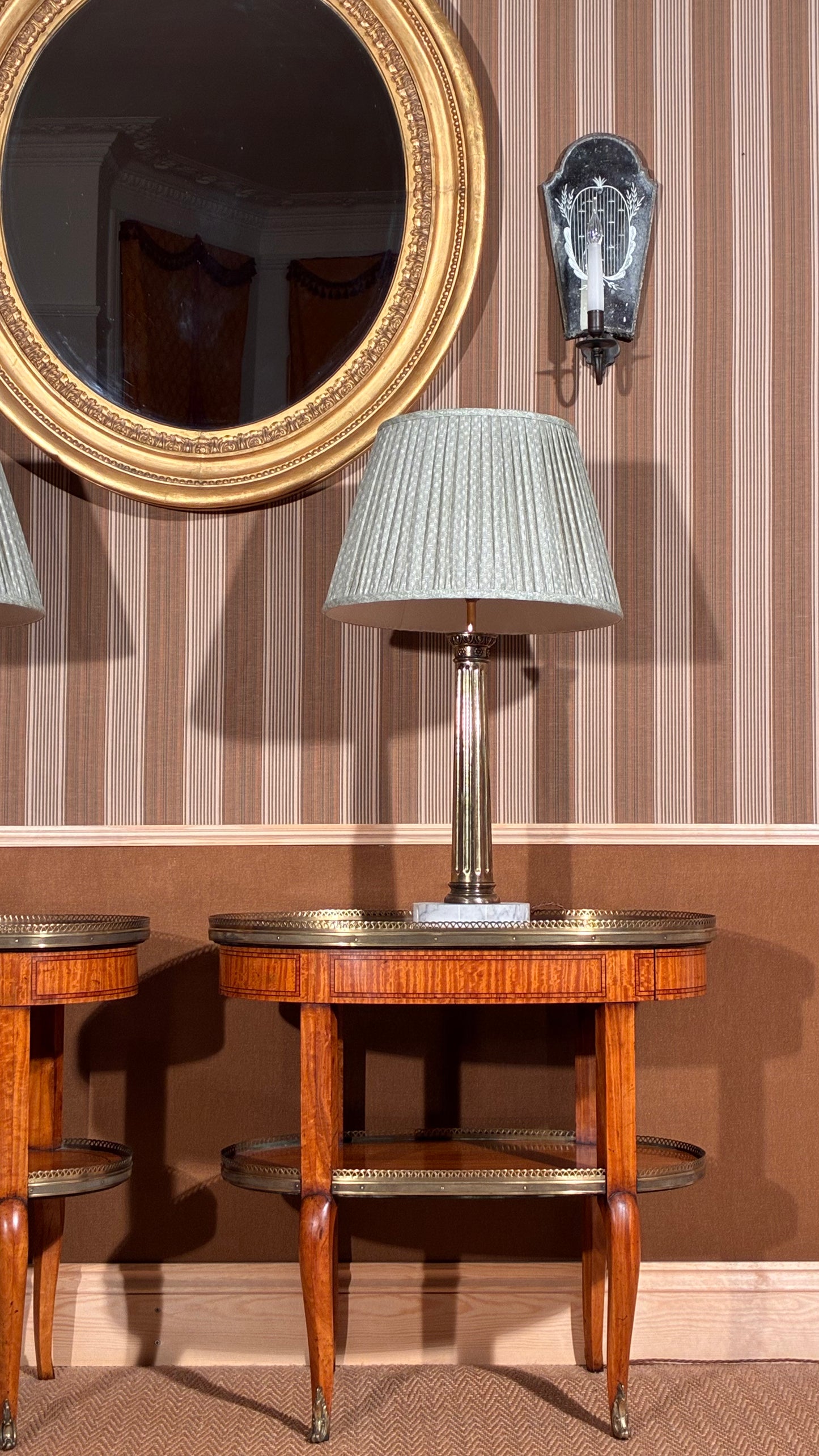 pair of antique gilt brass column lamps