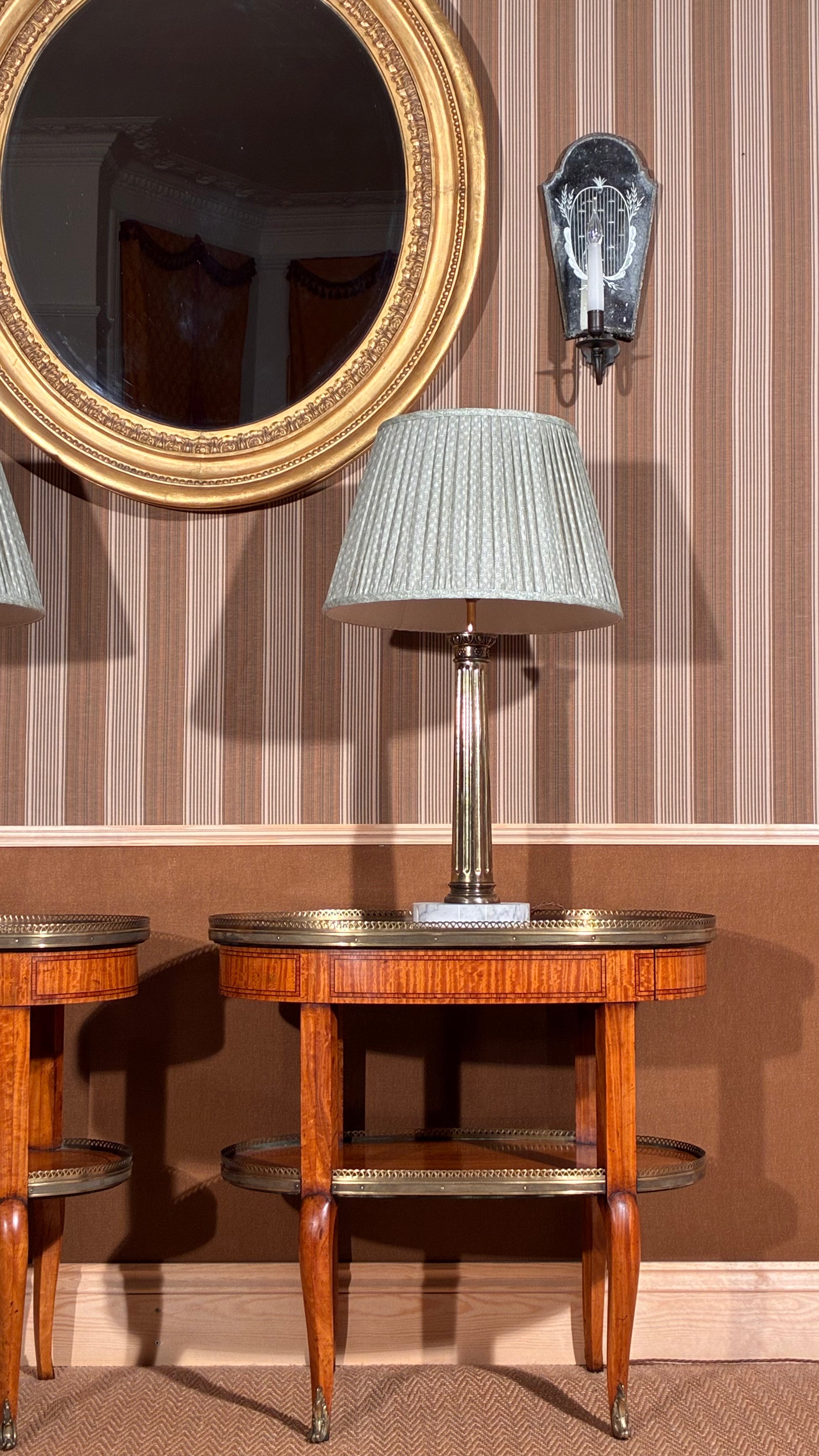 pair of antique gilt brass column lamps