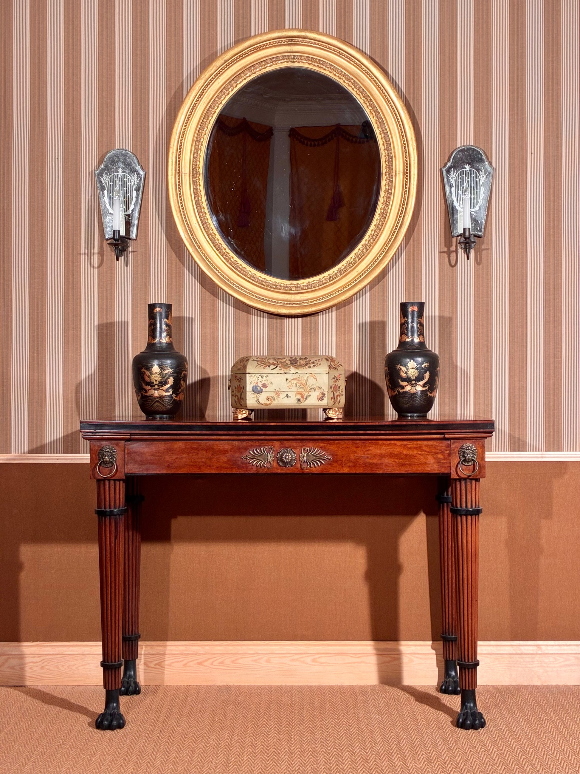antique pair of venetian wall lights mirror sconces, 19th century Regency console table by George Oakley