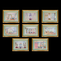 Set of Eight Antique French Interior Decor Prints
