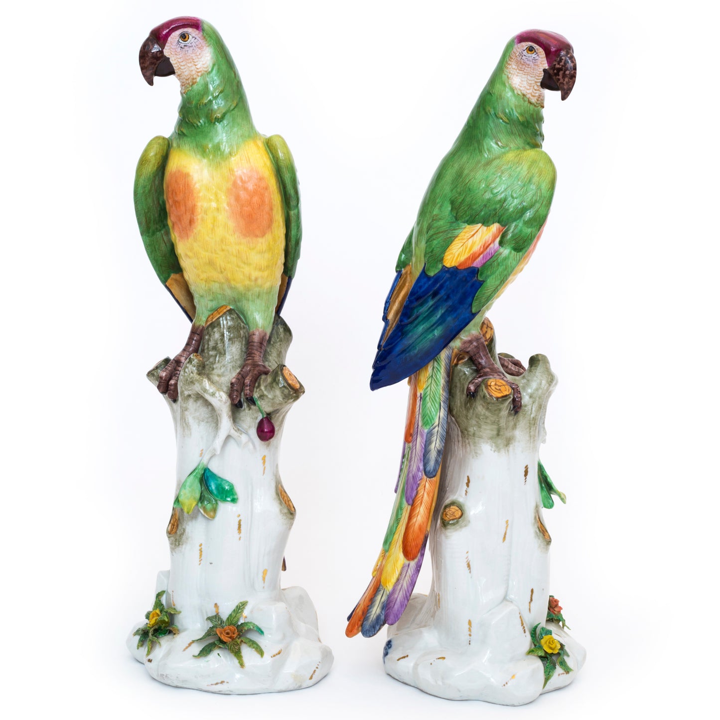 Massive Pair of Volkstedt Meissen Style Porcelain Macaw Parrots