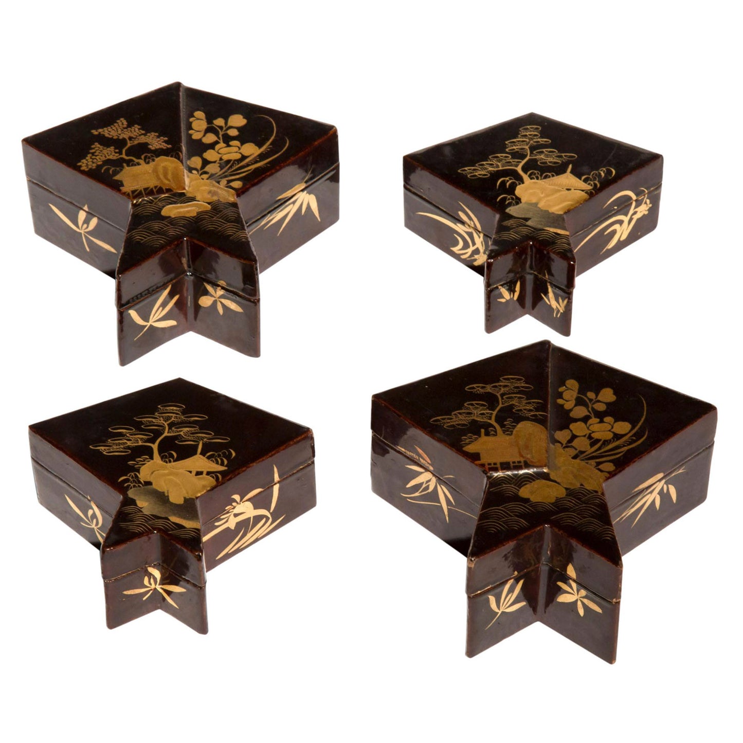 Set of Four 19th century Japanese Lacquer Boxes