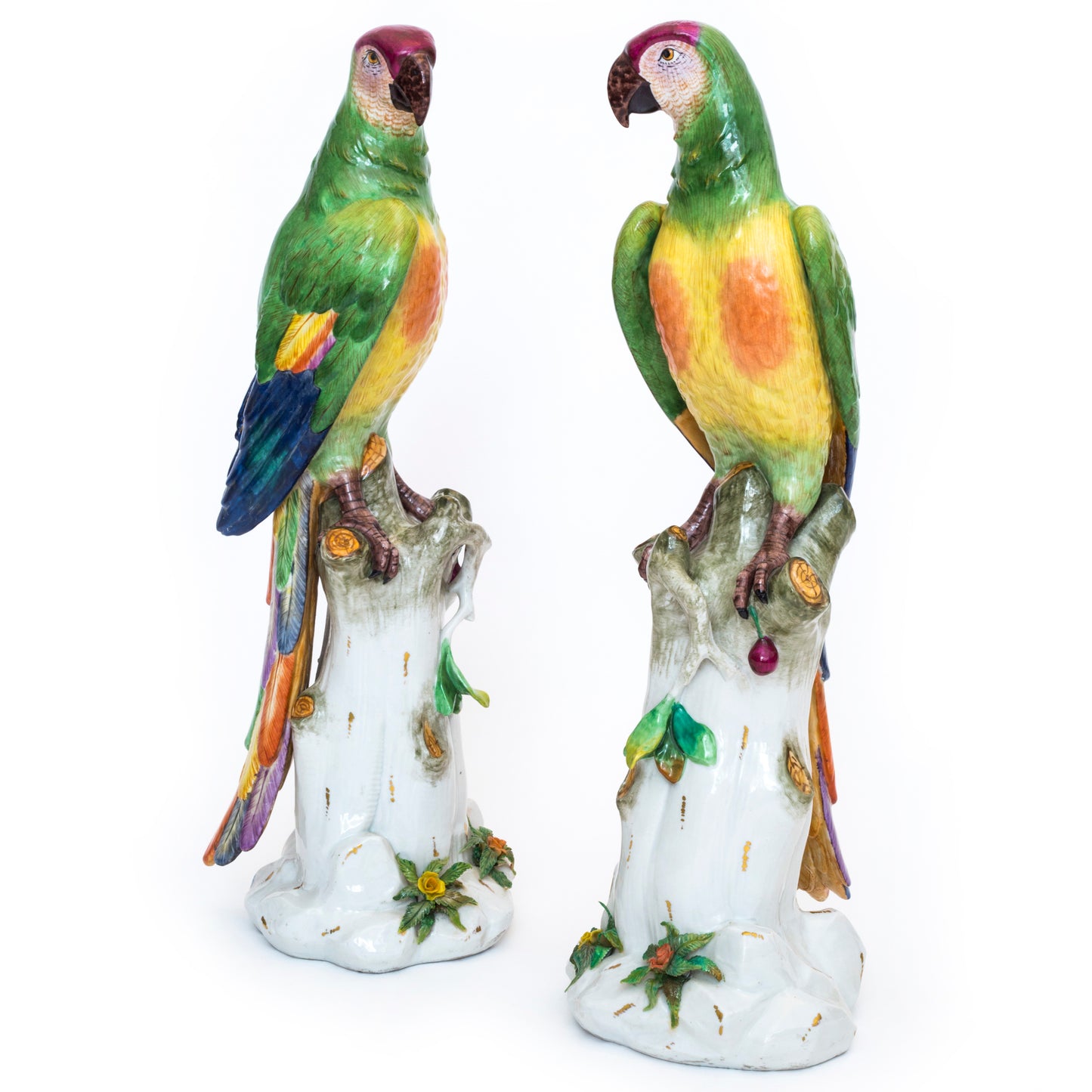 Massive Pair of Volkstedt Meissen Style Porcelain Macaw Parrots