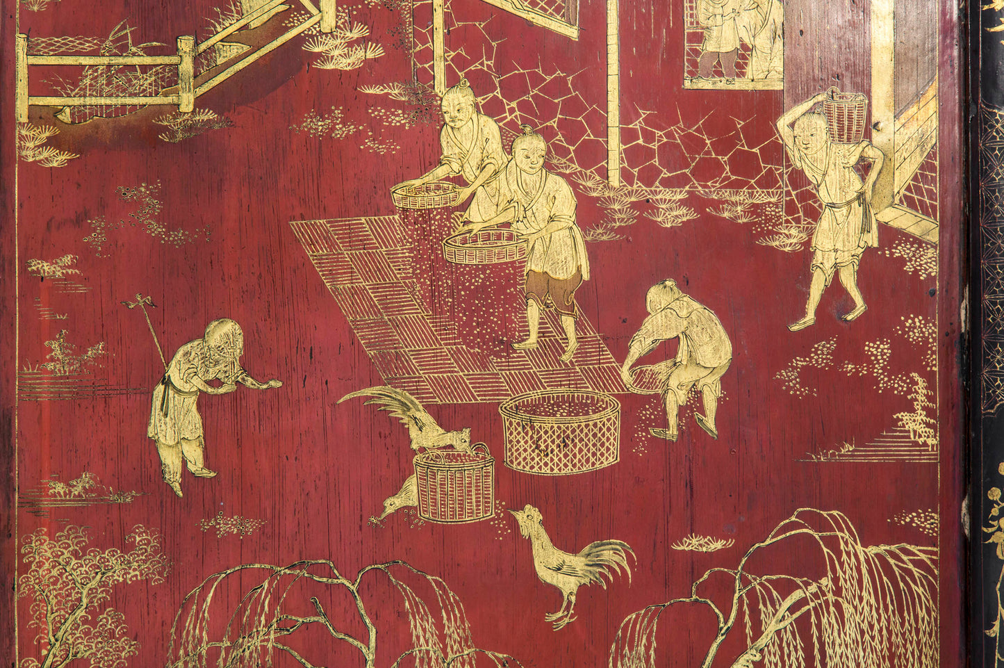 Fine Chinoiserie Red Lacquer Screen