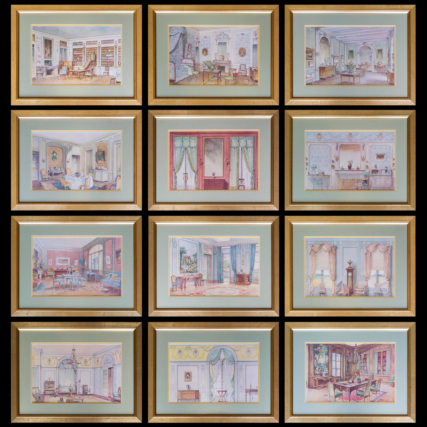 Twelve Antique French Interior Prints