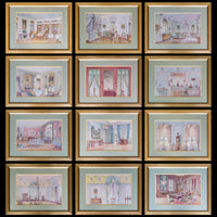 Twelve Antique French Interior Prints