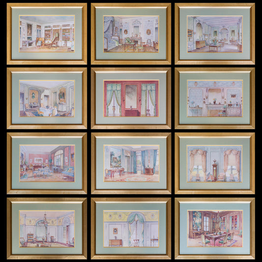 Twelve Antique French Interior Prints