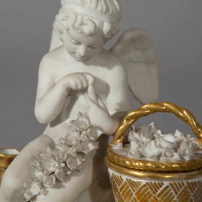 Antique Porcelain Cherub Figurine, French 19th Century