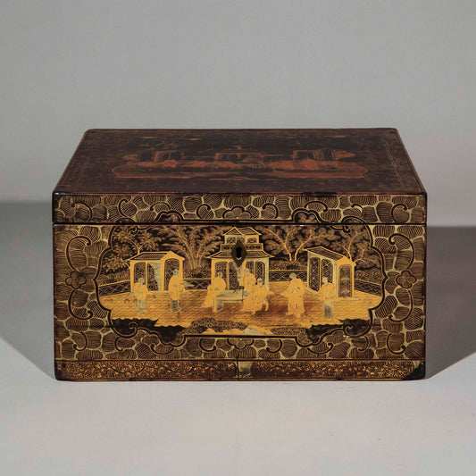 Large 19th Century Chinese Lacquer Box or Tea Chest