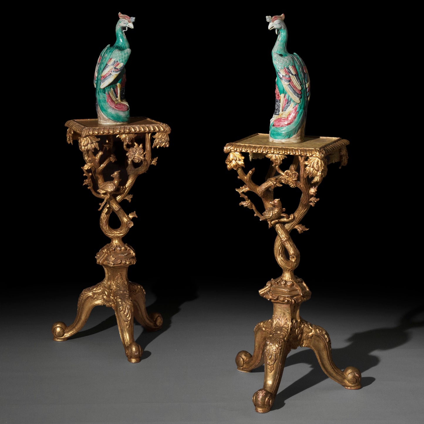 Pair of Chippendale Style Chinoiserie Giltwood Stands