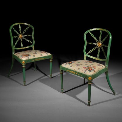 Set of Six George III Green Painted Chairs